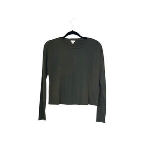 Garage Olive Green Cropped Long Sleeve Crew Neck Basic Top Medium Women’s